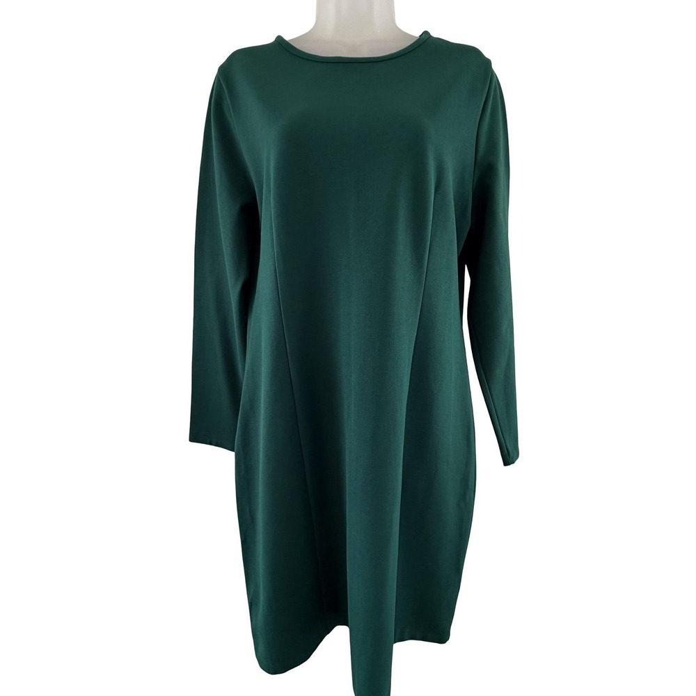 J Crew Dress Womens Large Green Long Sleeve Ponte Knit Sheath Knee Length Jewel - Picture 7 of 16